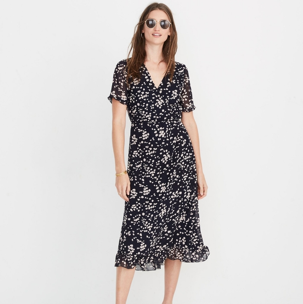 Madewell Ruffle-Edge Wrap Dress in Drifting Petals